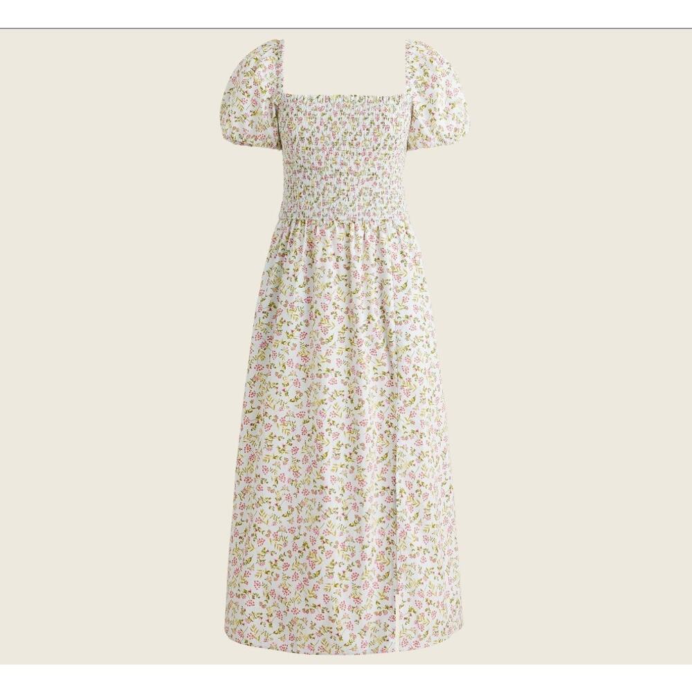 EUC J. CREW Women's Floral Short Sleeve Front Slit Smocked Meadow Dress S
